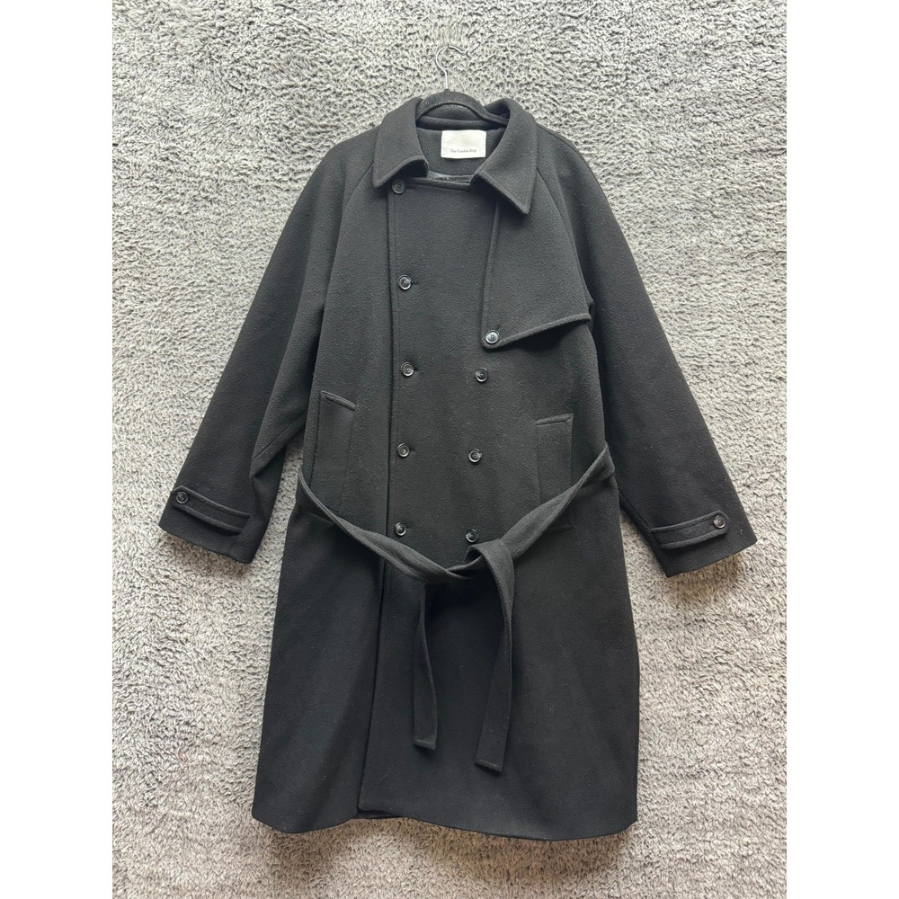 The Frankie Shop Double-Breasted Belted Trench Coat‎ Black Womens Size L/XL
